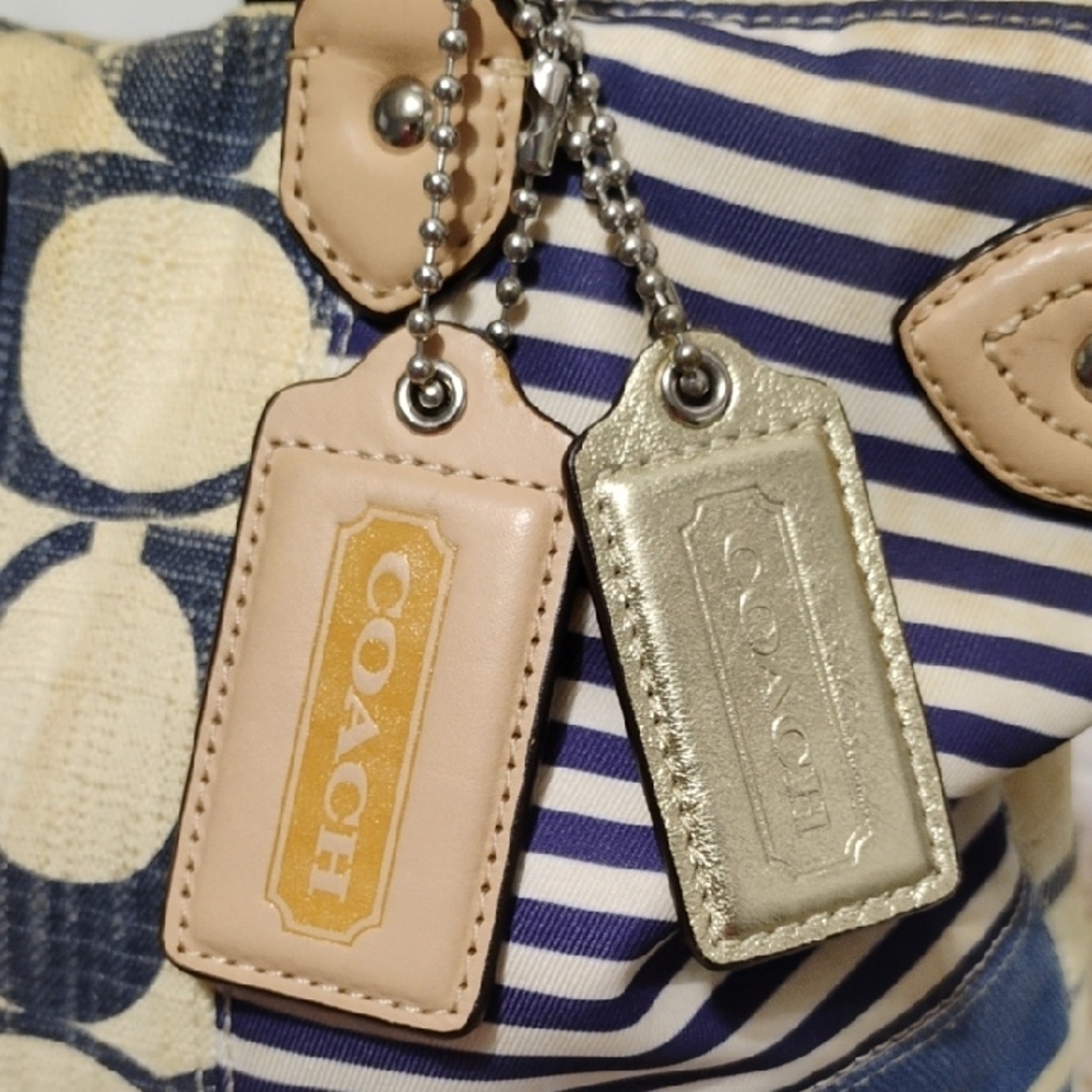 Sale! Authentic Coach Daisy Patchwork Blue/Tan To… - image 2